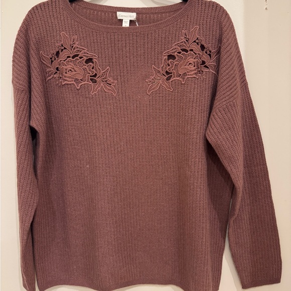 Garnet Hill Pink Crew Neck Sweater with Textured Knit - Picture 1 of 5